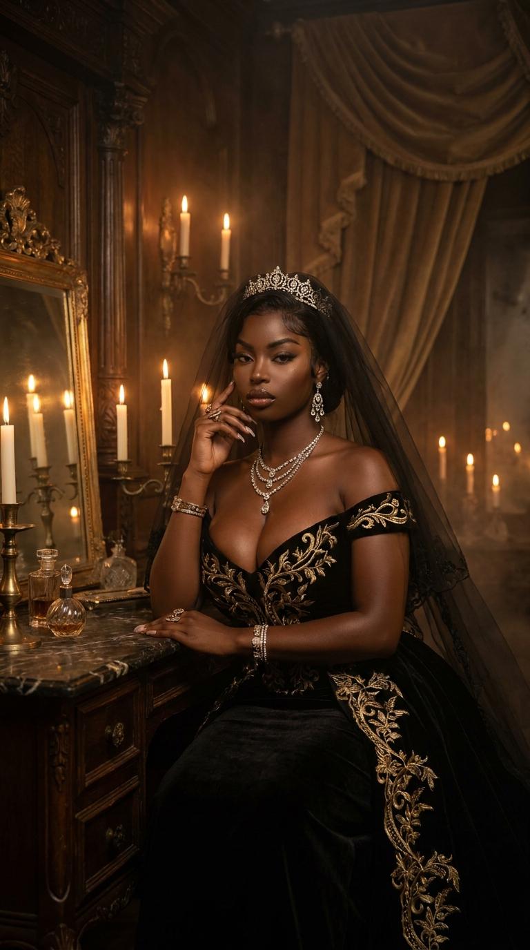 Dark Candlelit Gothic Aristocracy Portrait Old World Dressing Room