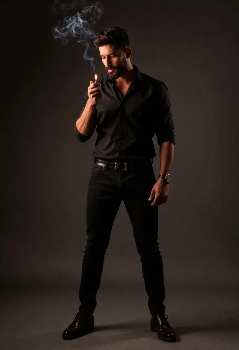 Full-body Studio Portrait Stylish Man With Dark Hair And Beard