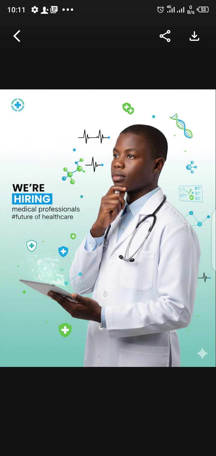 A professional male doctor in a modern white coat, thoughtfully touching his chin, holding a digital tablet, set against a soft blue-green gradient.