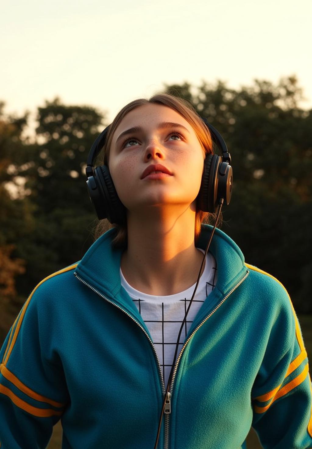 Teal Jacket Golden Hour Park