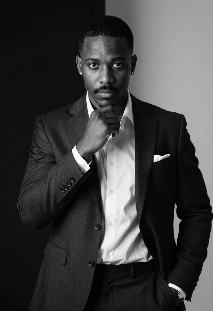 Black And White Portrait Man Formal Suit Looking Directly The