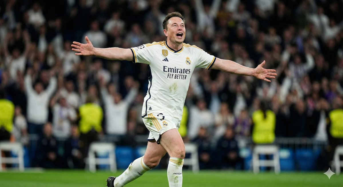 A footballer in a home kit celebrating a goal with an excited knee slide, dramatic lighting and blurred crowd in the background.