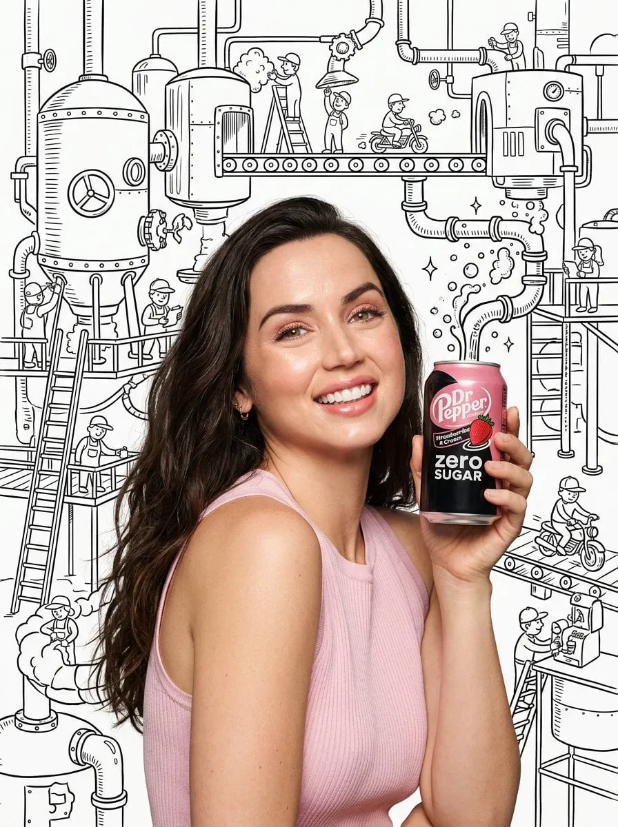 Ana De Armas Soda Factory Line Art Illustration