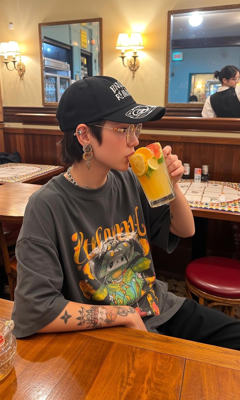 Yellow Drink Fruit Slices Cartoon Shirt