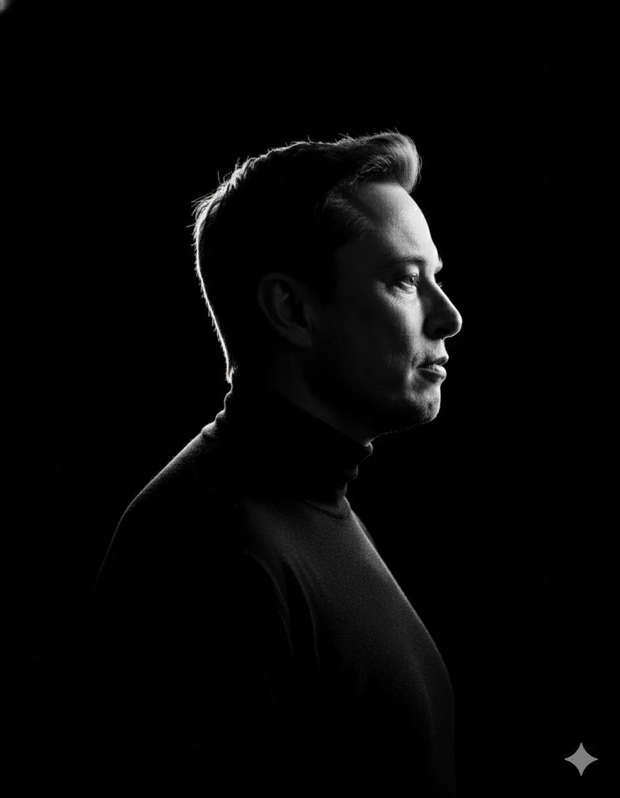 A high-contrast black-and-white side-profile portrait of a person with luminous edges, set against a pure black background.