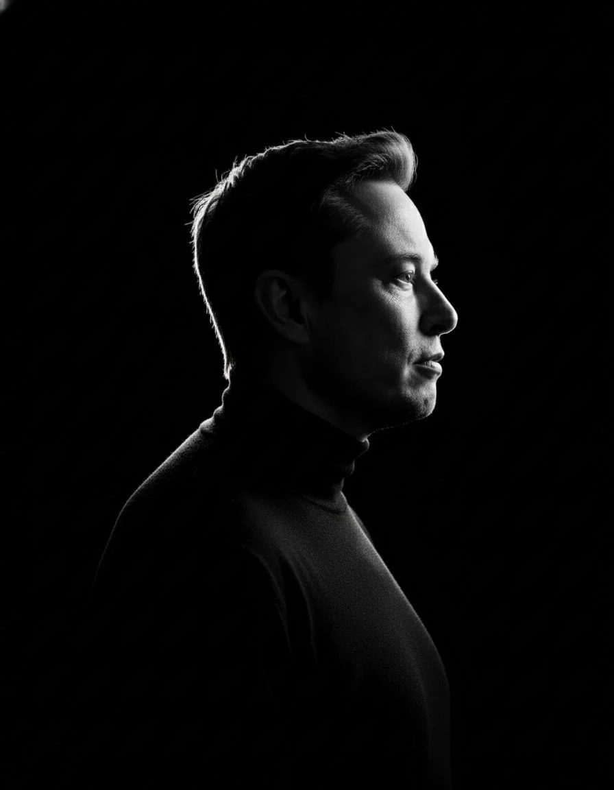 A high-contrast black-and-white side-profile portrait of a person with luminous edges, set against a pure black background.
