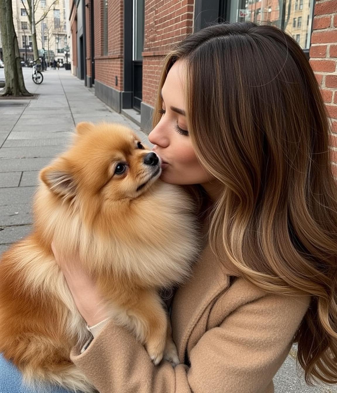 Explore Holding Fluffy Pomeranian Dog Leaning Kiss