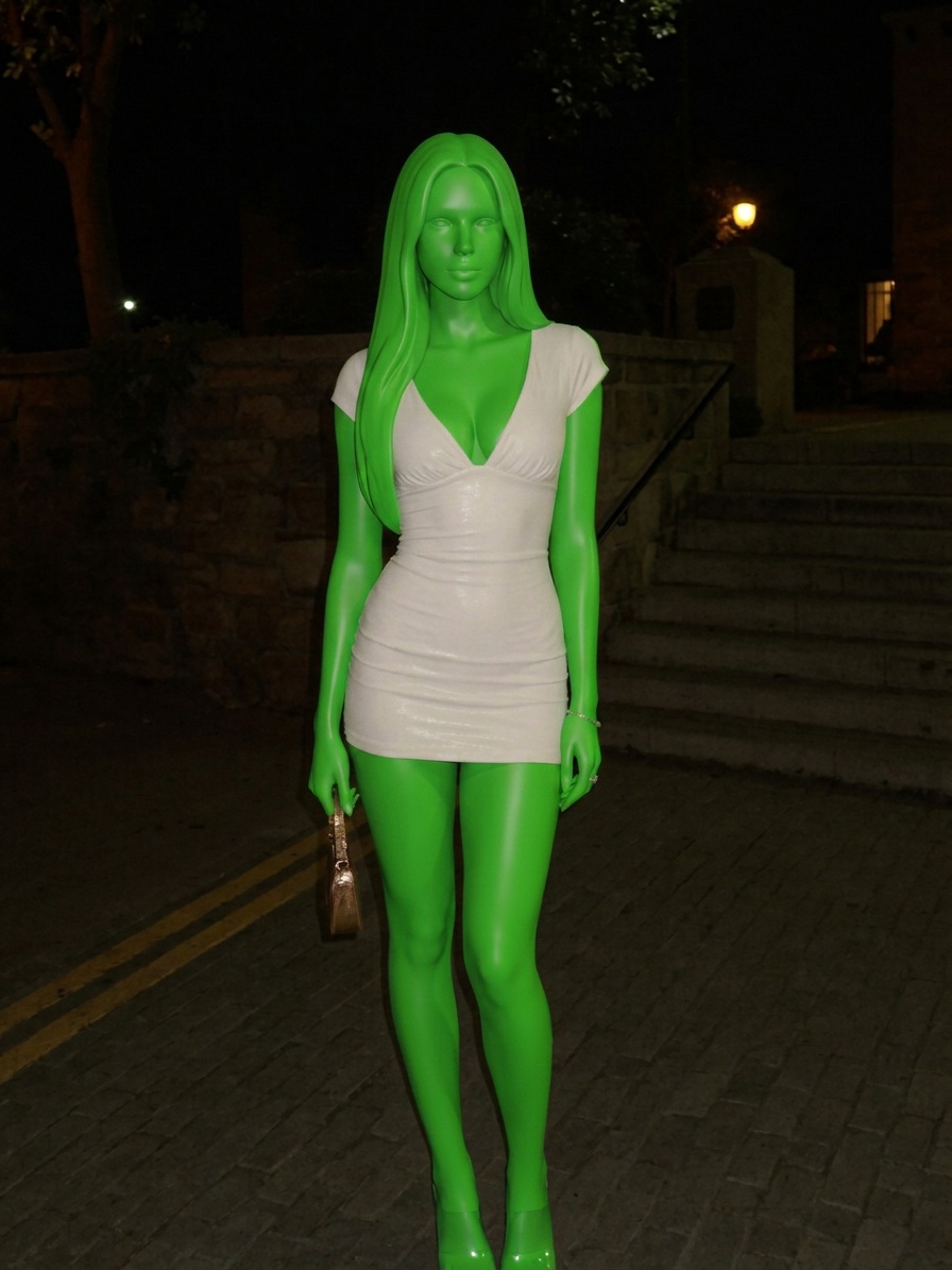 Template for White Mini Dress On Stone Path At Night