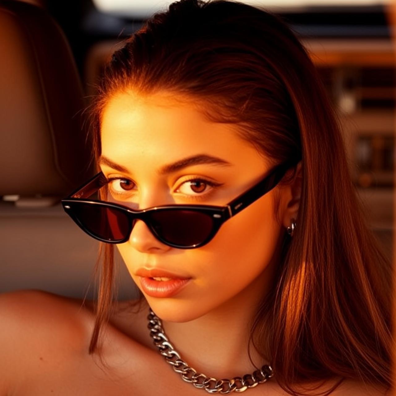 Inside Car Looking Directly at Camera Head Slightly Tilted