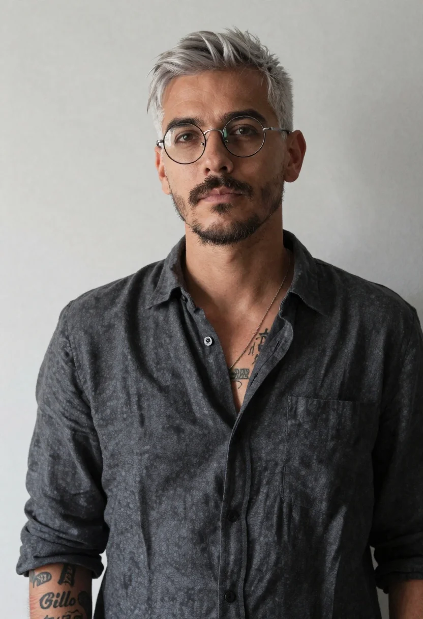 Portrait Man With Short Silver Hair And Round Wire-rimmed Glasses reference photo