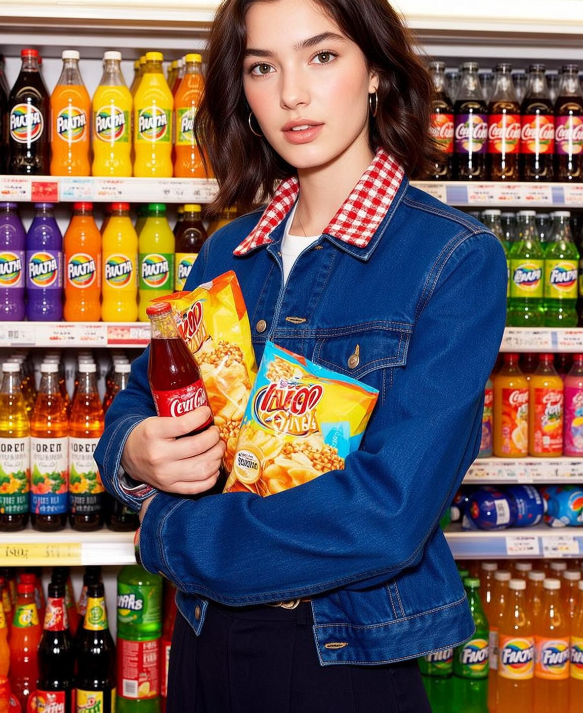 Woman Supermarket Coca Cola Snacks Denim Jacket