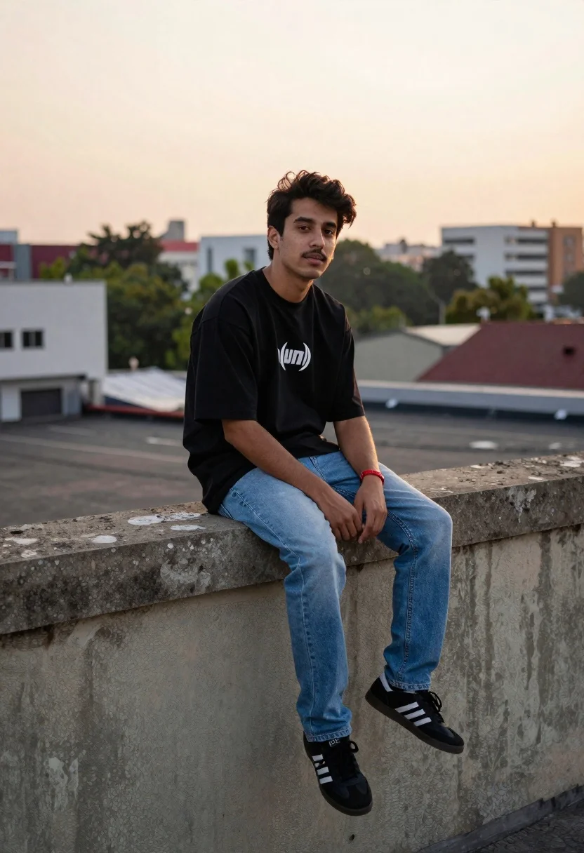 Portrait Young Man With Dark Hair And Mustache Sitting Weathered reference photo