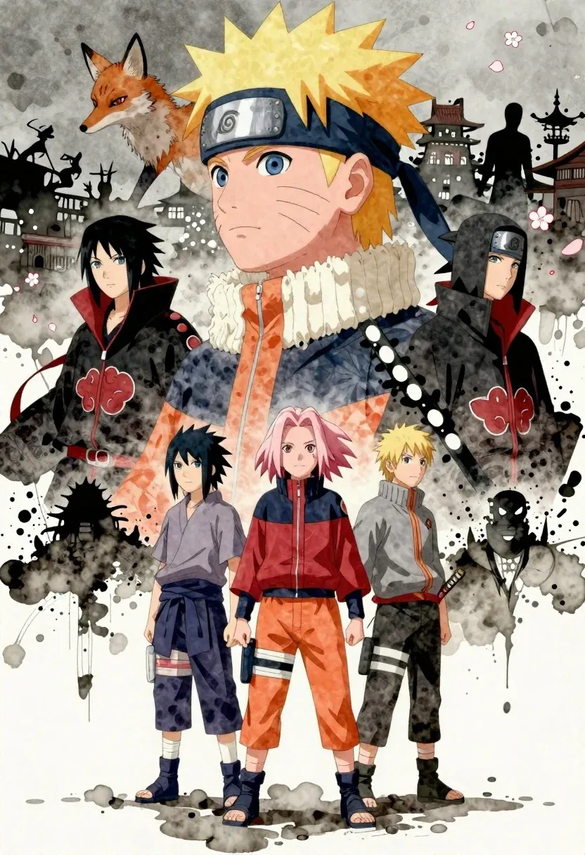 Dramatic Anime-style Illustration Featuring Large Profile Naruto Uzumaki The Top
