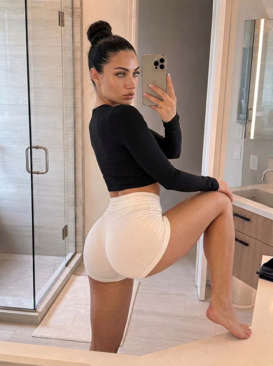 Black Crop Top With White Shorts Back Pose