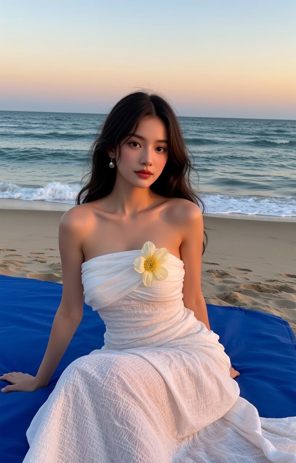 White Ruched Beach Sunset Look