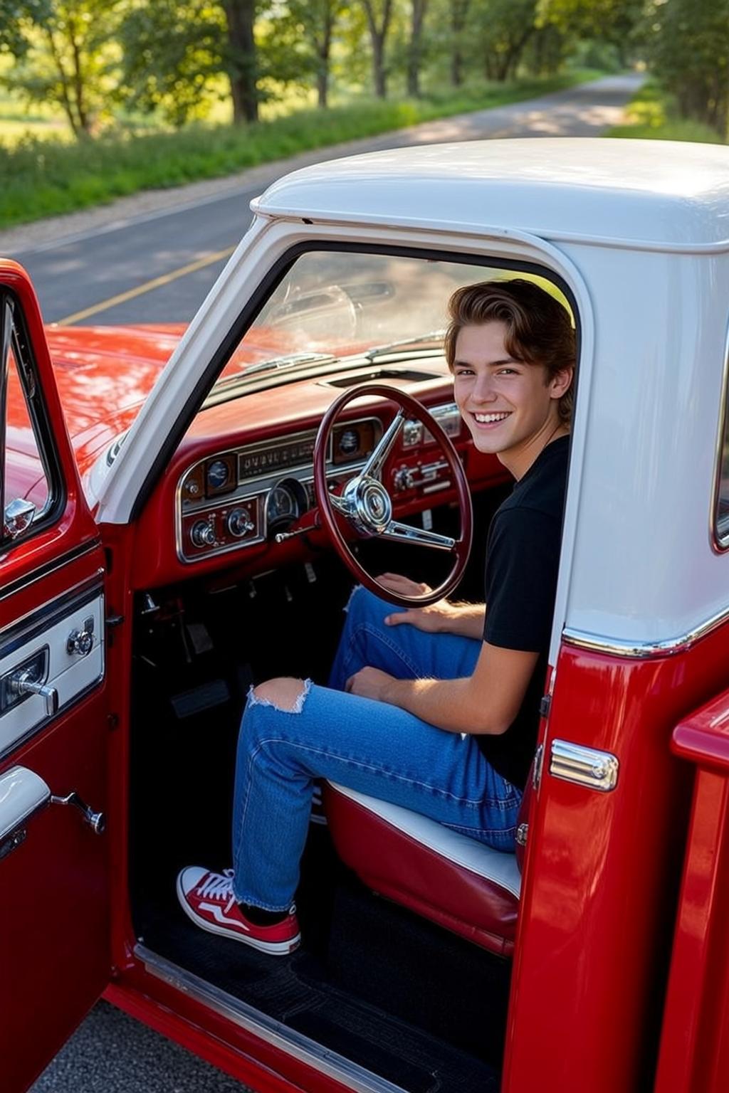 Explore Young Seated Driver Seat Vintage Red
