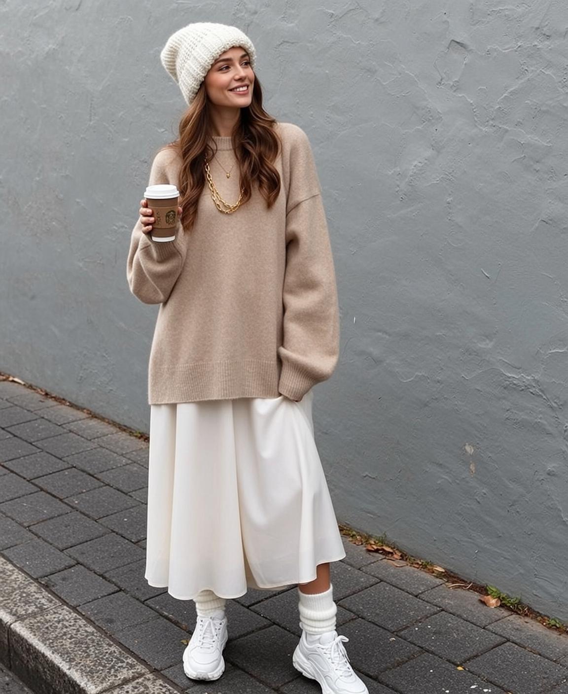 White Oversized Wavy Hair City Street Standing
