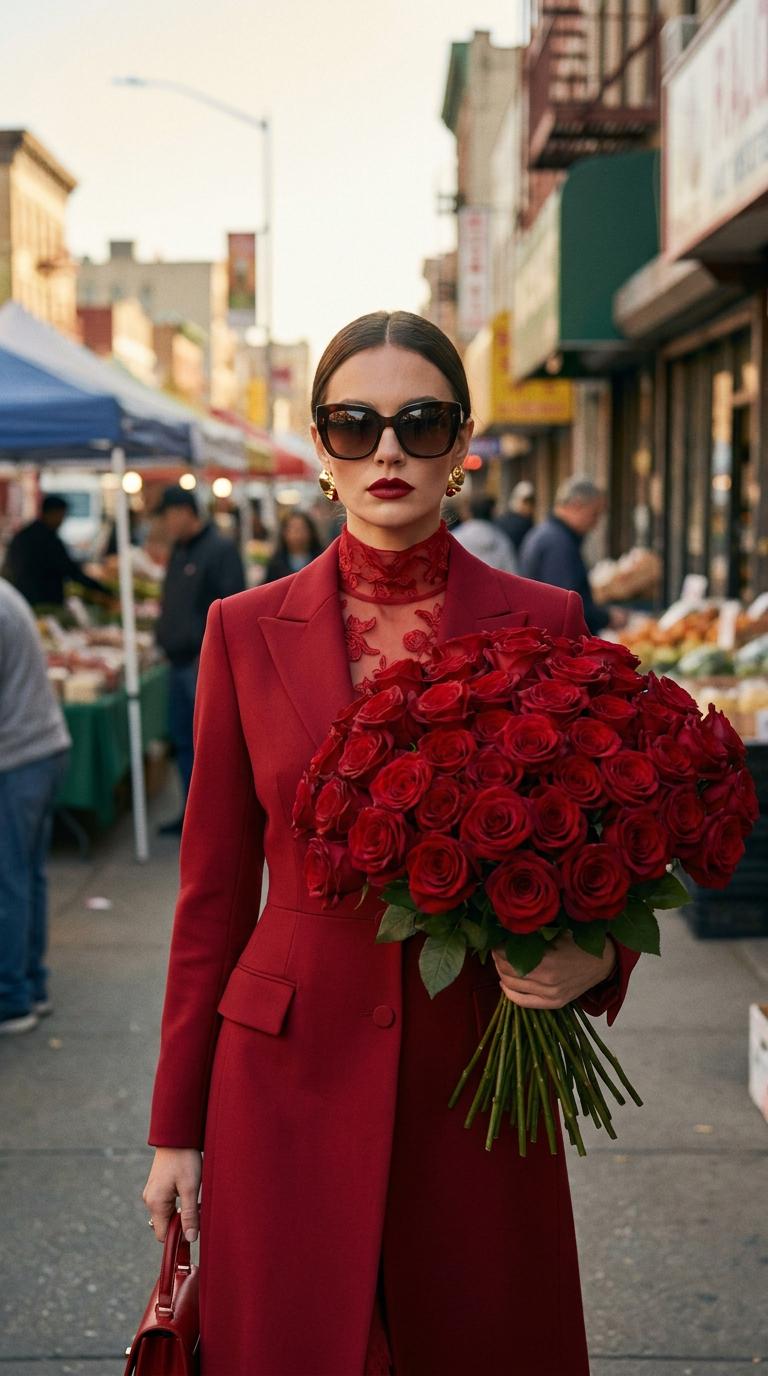 High Fashion Street Portrait Neighborhood Market Red Figure