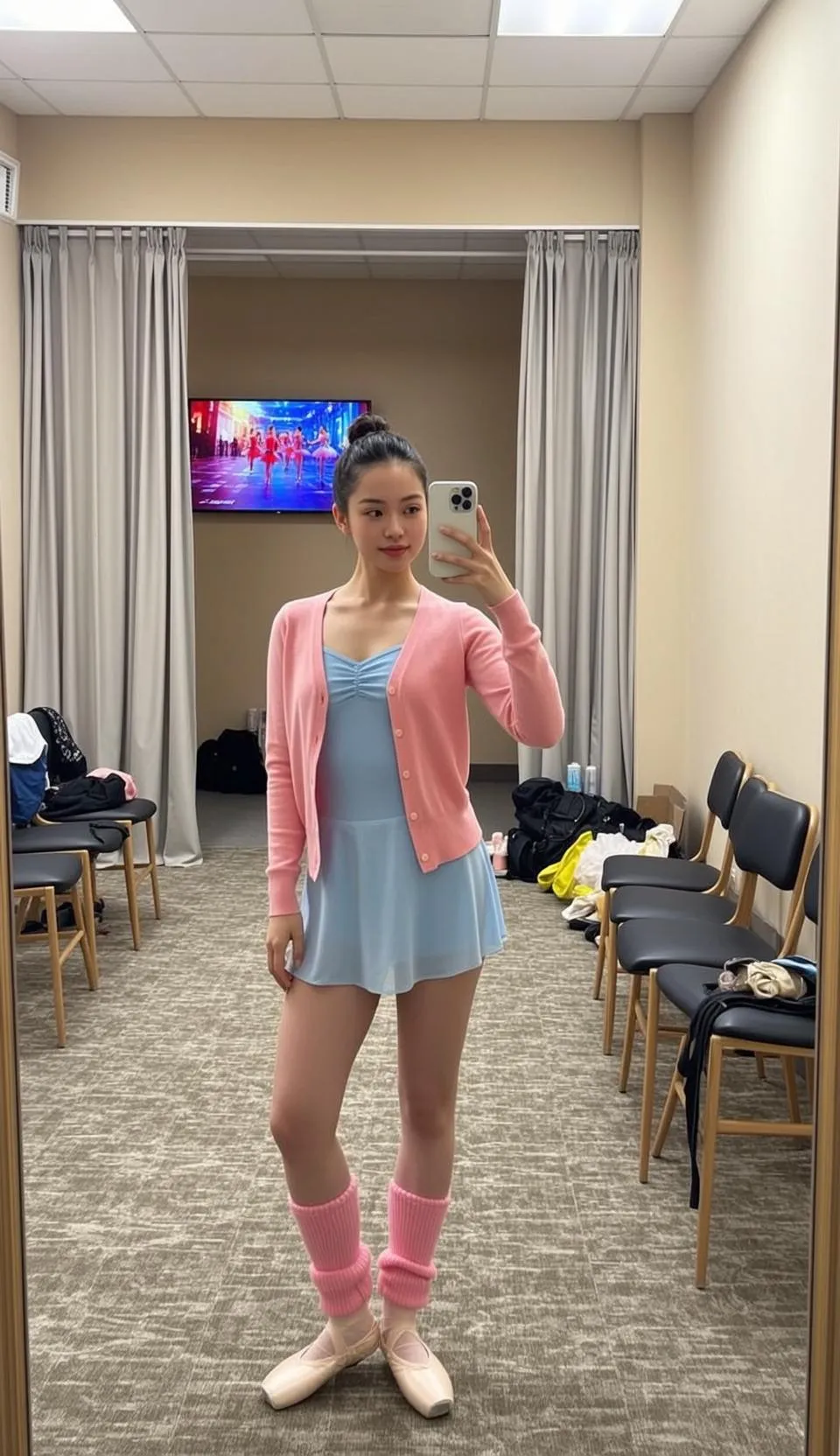 Blue Leotard Dressing Room Selfie