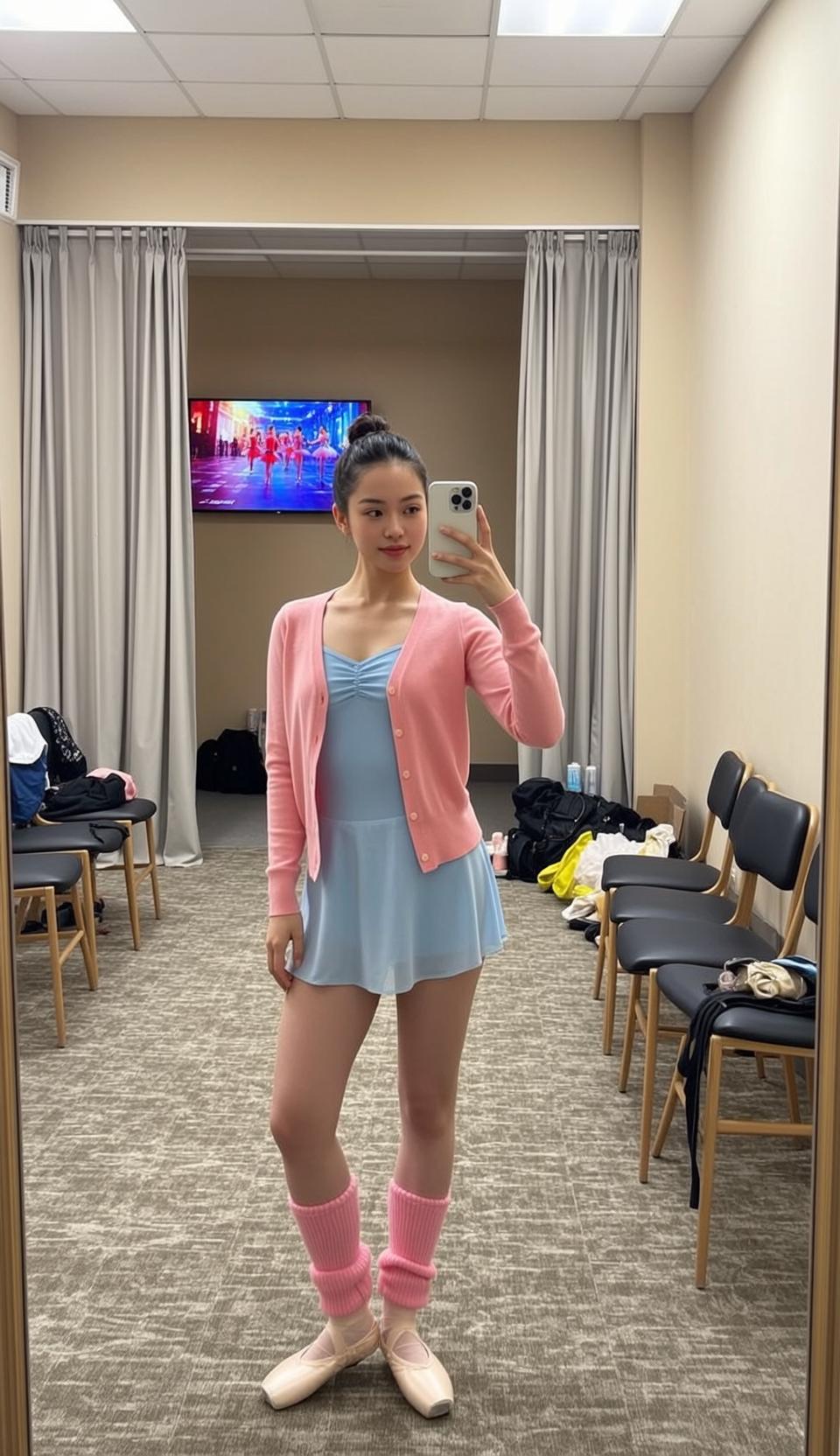 Blue Leotard Dressing Room Selfie