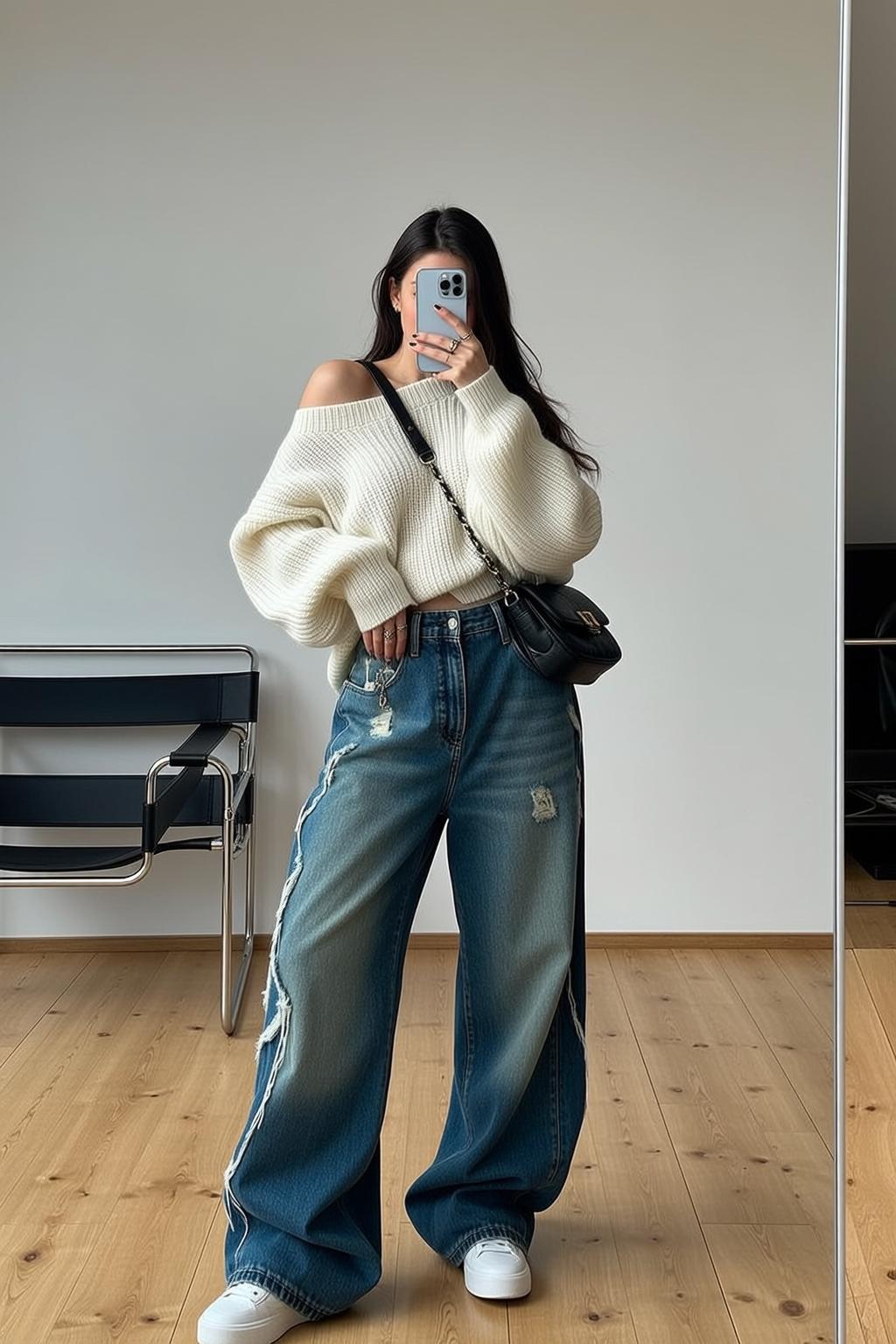 Apartment Mirror Selfie Chunky Knit Sweater