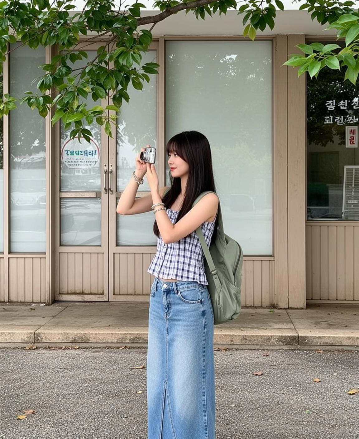 Camera Face Denim Skirt Street