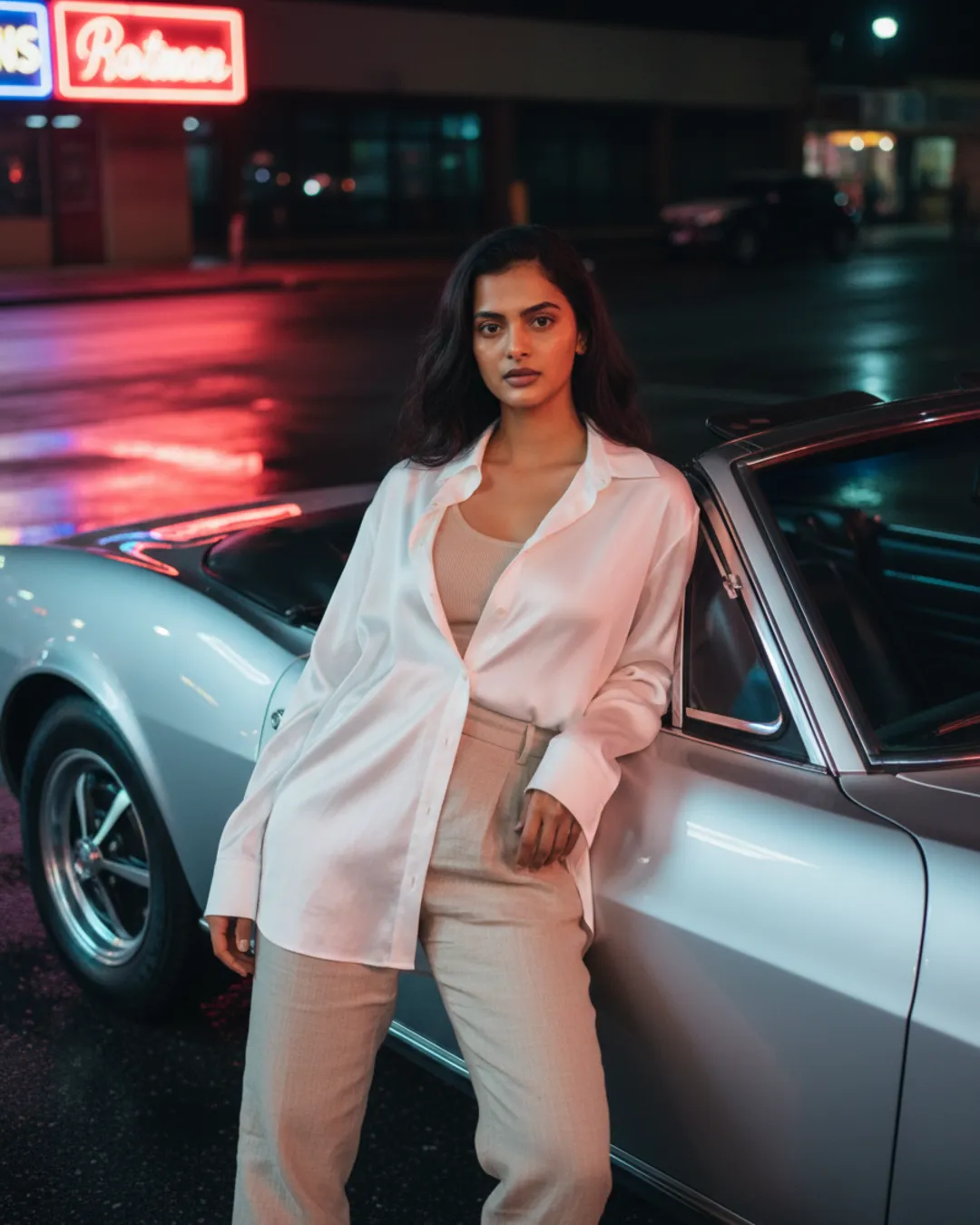 Neon Convertible Night Portrait