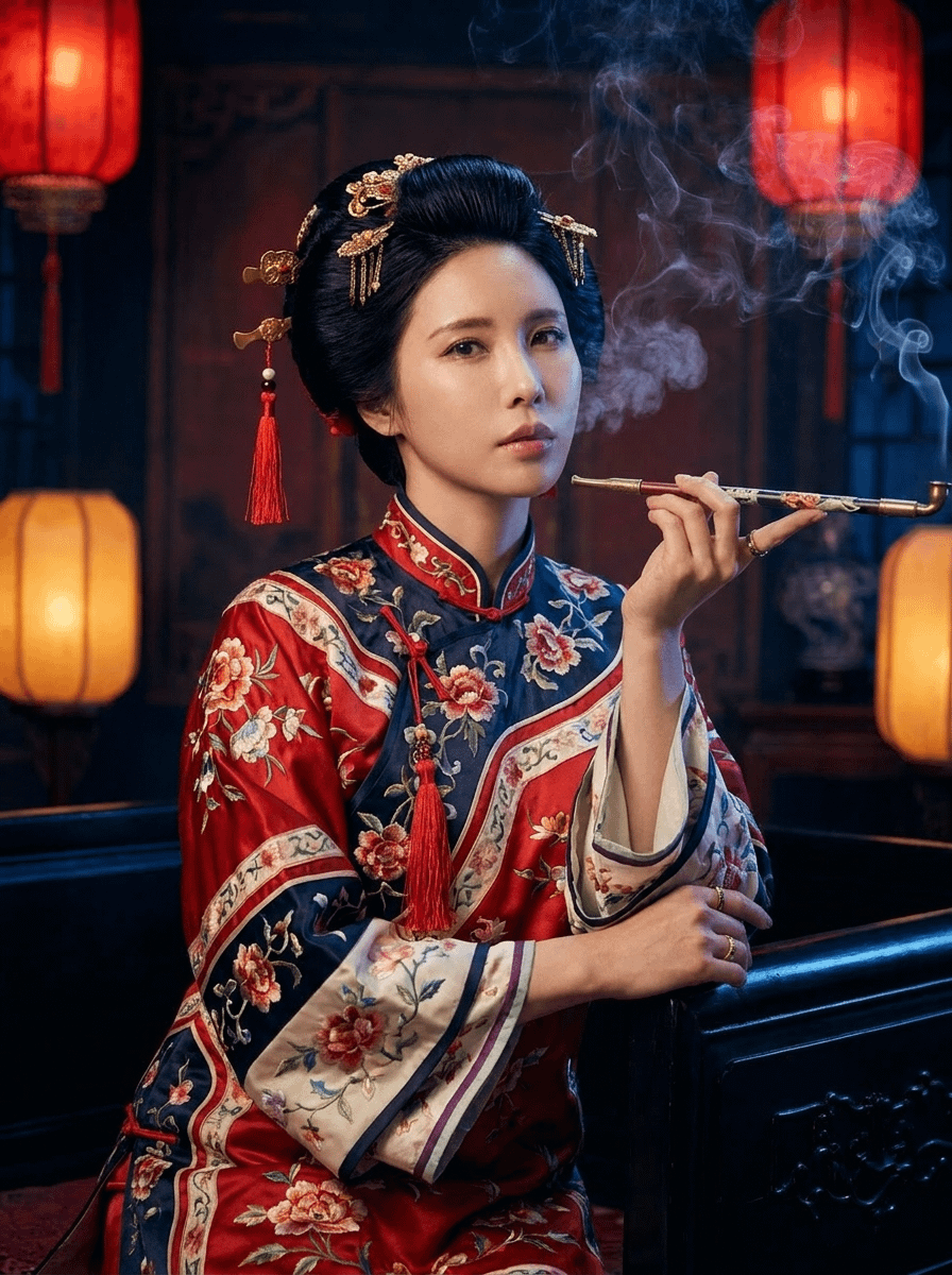 Ceremonial Robe Dark Interior Lantern Light Smoke