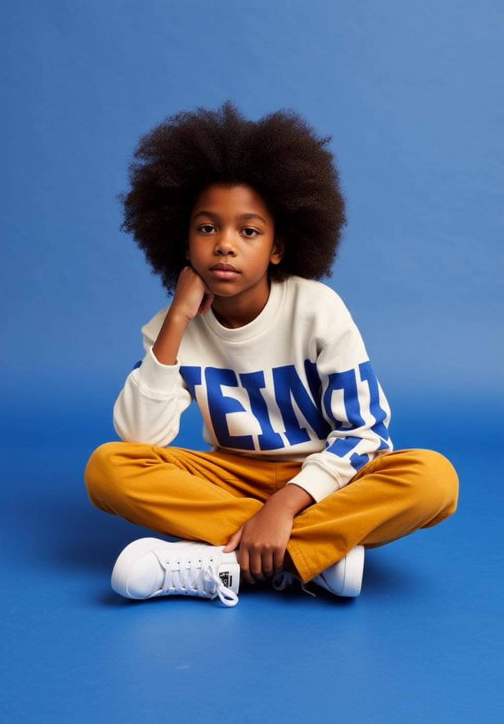 Explore Young Seated Cross-legged Vibrant Blue Floor