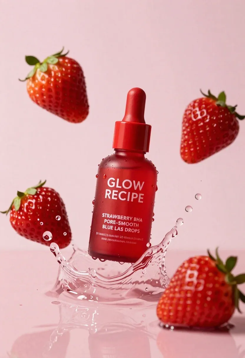 Vibrant Red Cosmetic Bottle Suspended Dynamic Splash Clear Water Against