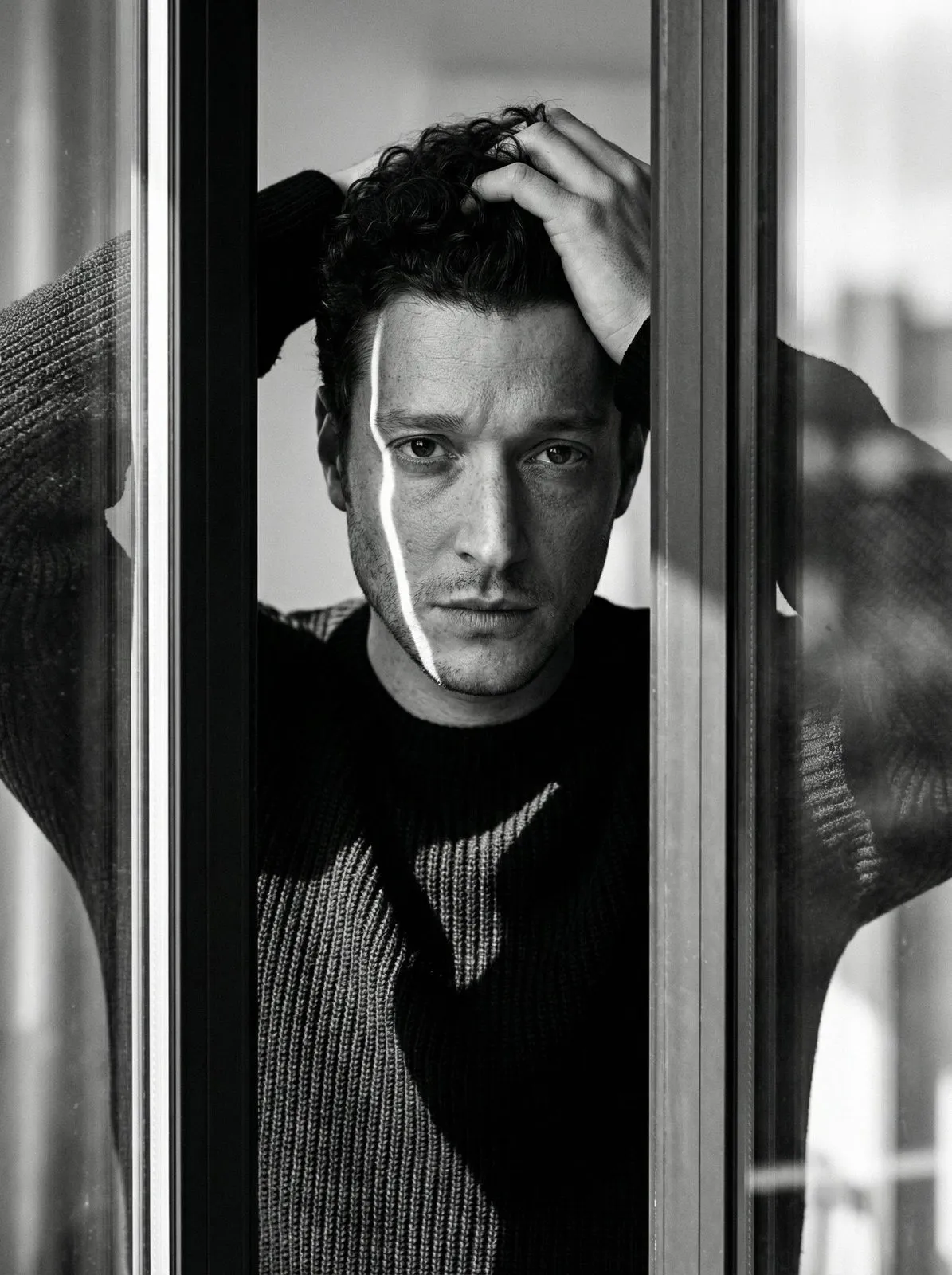 Man Window Frame Portrait Monochrome