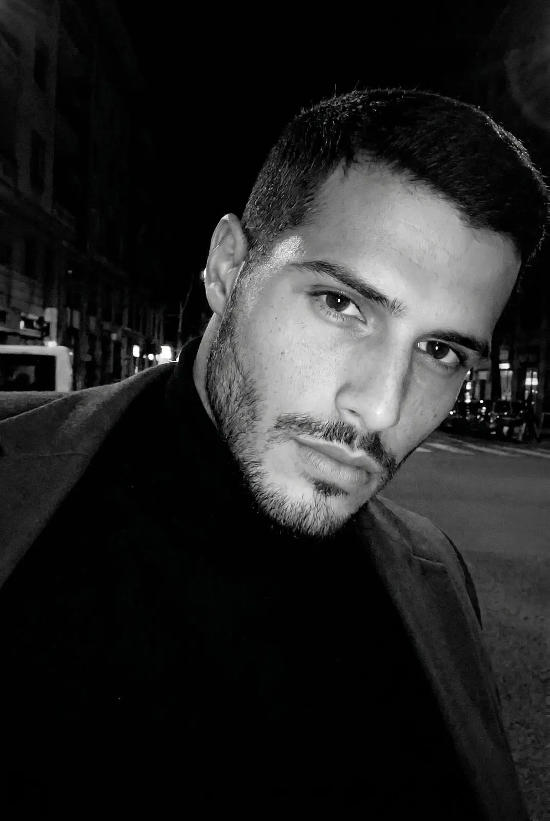 Black Turtleneck Night Selfie Dramatic