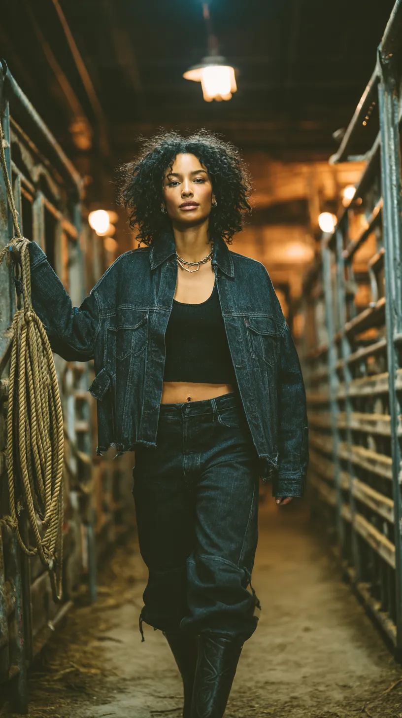 Denim Jacket In Rustic Barn With Cattle Pens