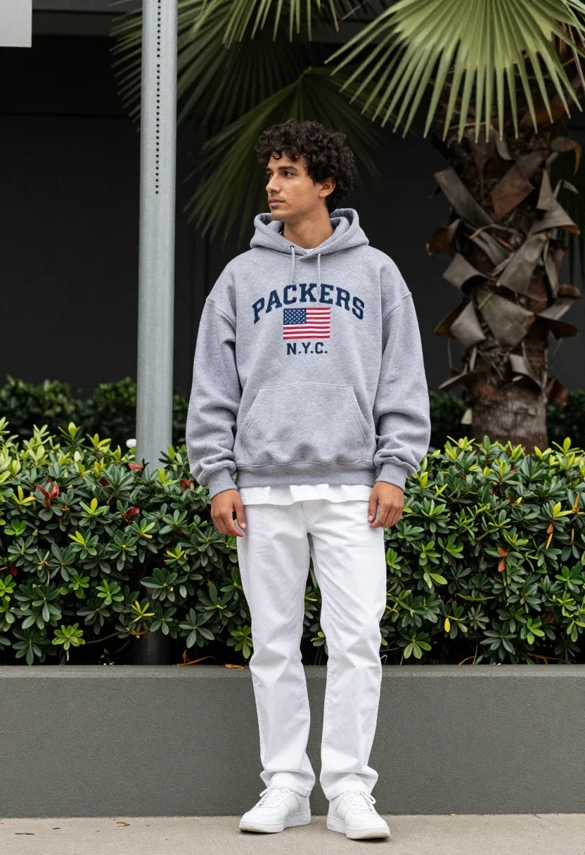 Man Stands Casually Outdoors Relaxed Pose Leaning Against Low Wall