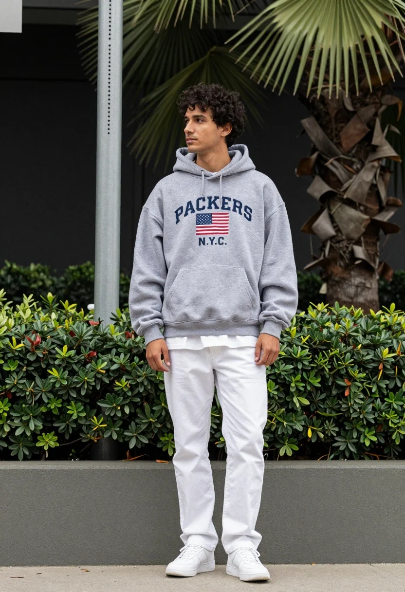 Man Stands Casually Outdoors Relaxed Pose Leaning Against Low Wall
