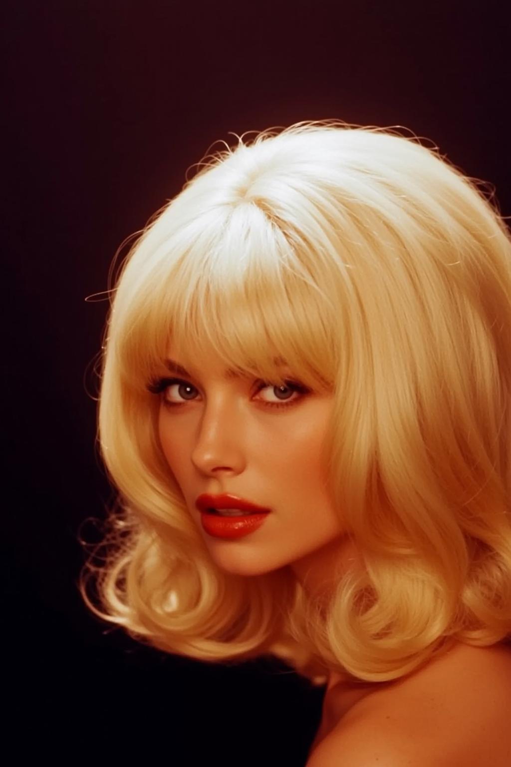 Vintage Glamour Blonde Woman Red Lipstick Sultry Look