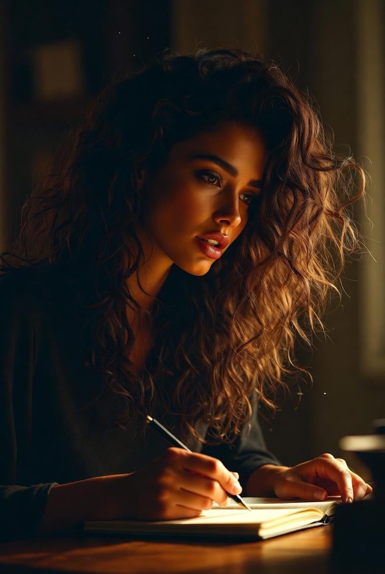 Writing At Desk Warm Golden Light