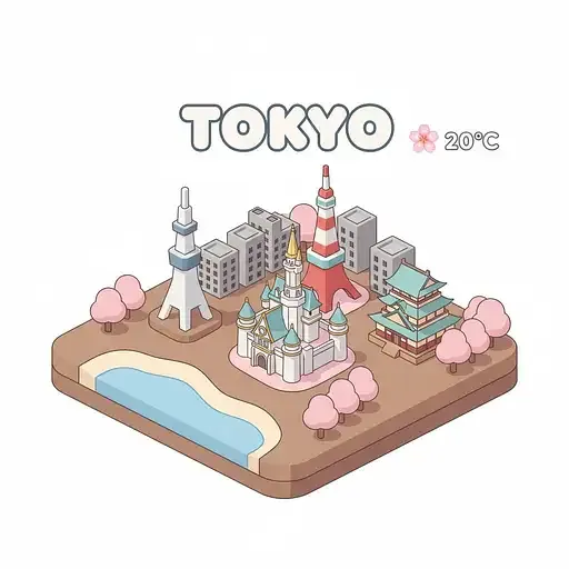 Create Charming Isometric Illustration Miniature Tokyo City Scene The Entire