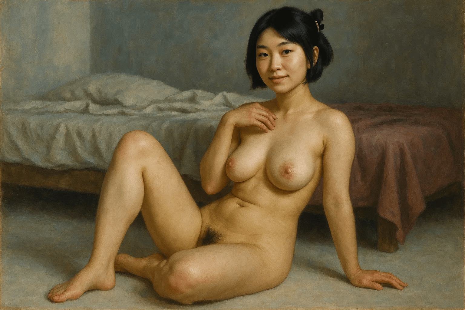 Nude Study Oil Painting Warm Window Light