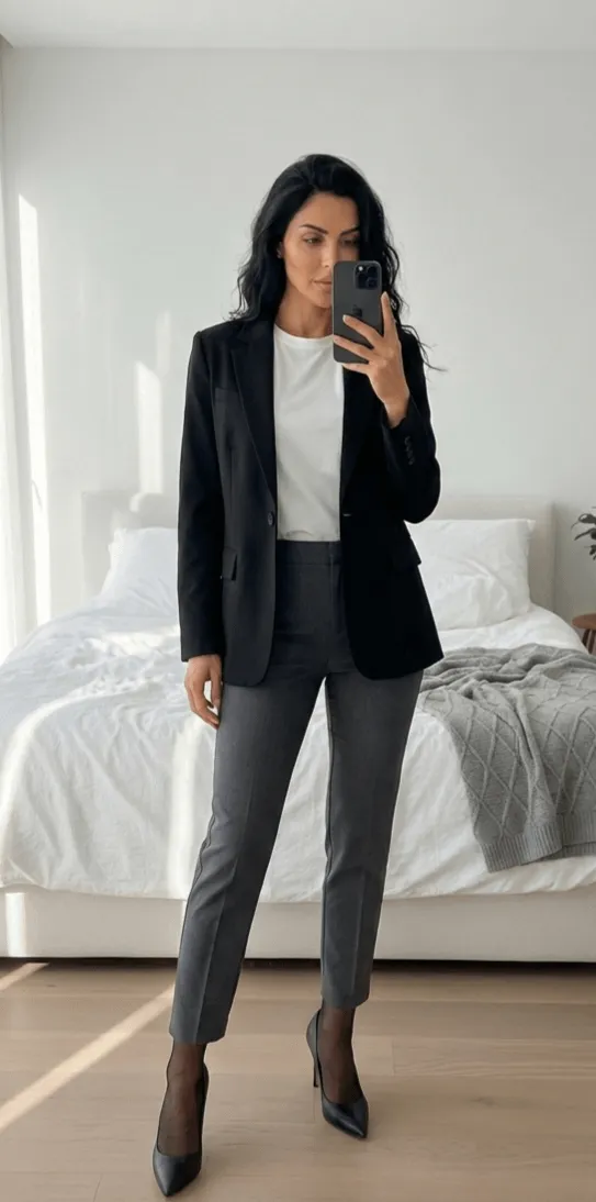 Full Length Mirror Selfie Standing In Bright Minimalist Bedroom Same