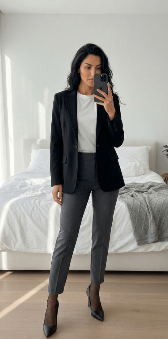 Full Length Mirror Selfie Standing In Bright Minimalist Bedroom Same