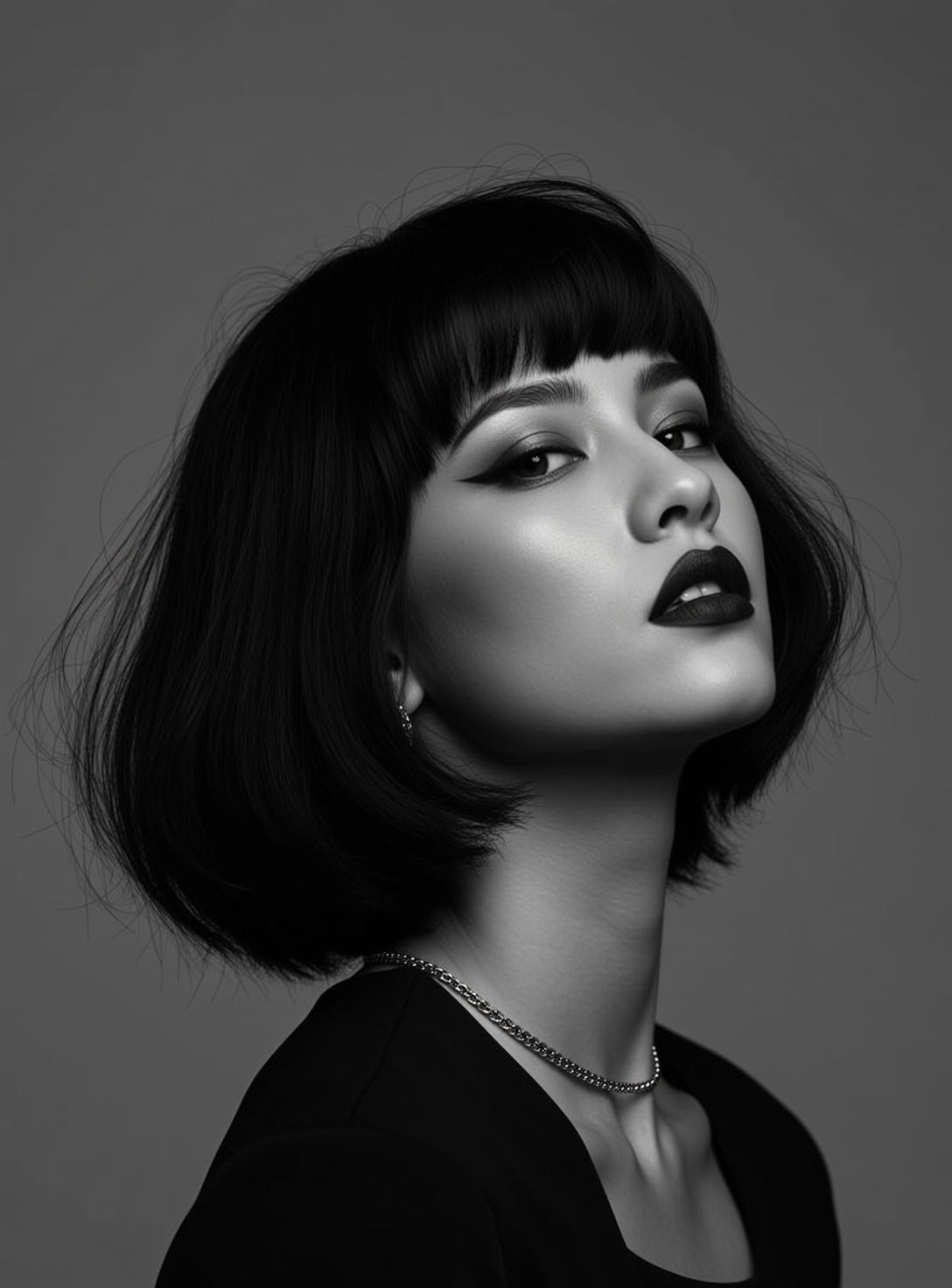 Photorealistic Medium Close-up Portrait Young Woman With Sharp Chin-length Bob