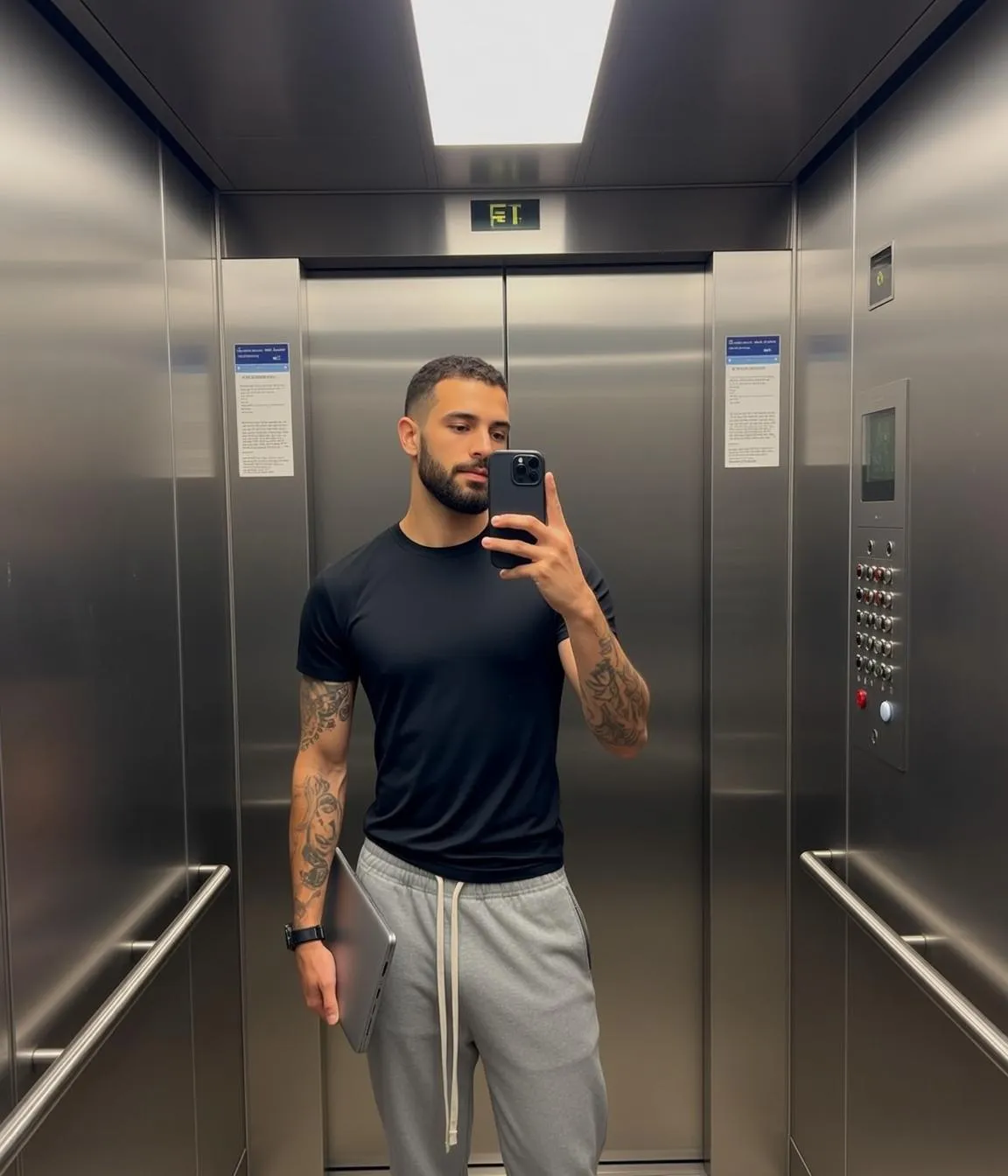 Black T Shirt Sweatpants Tattoo Portrait