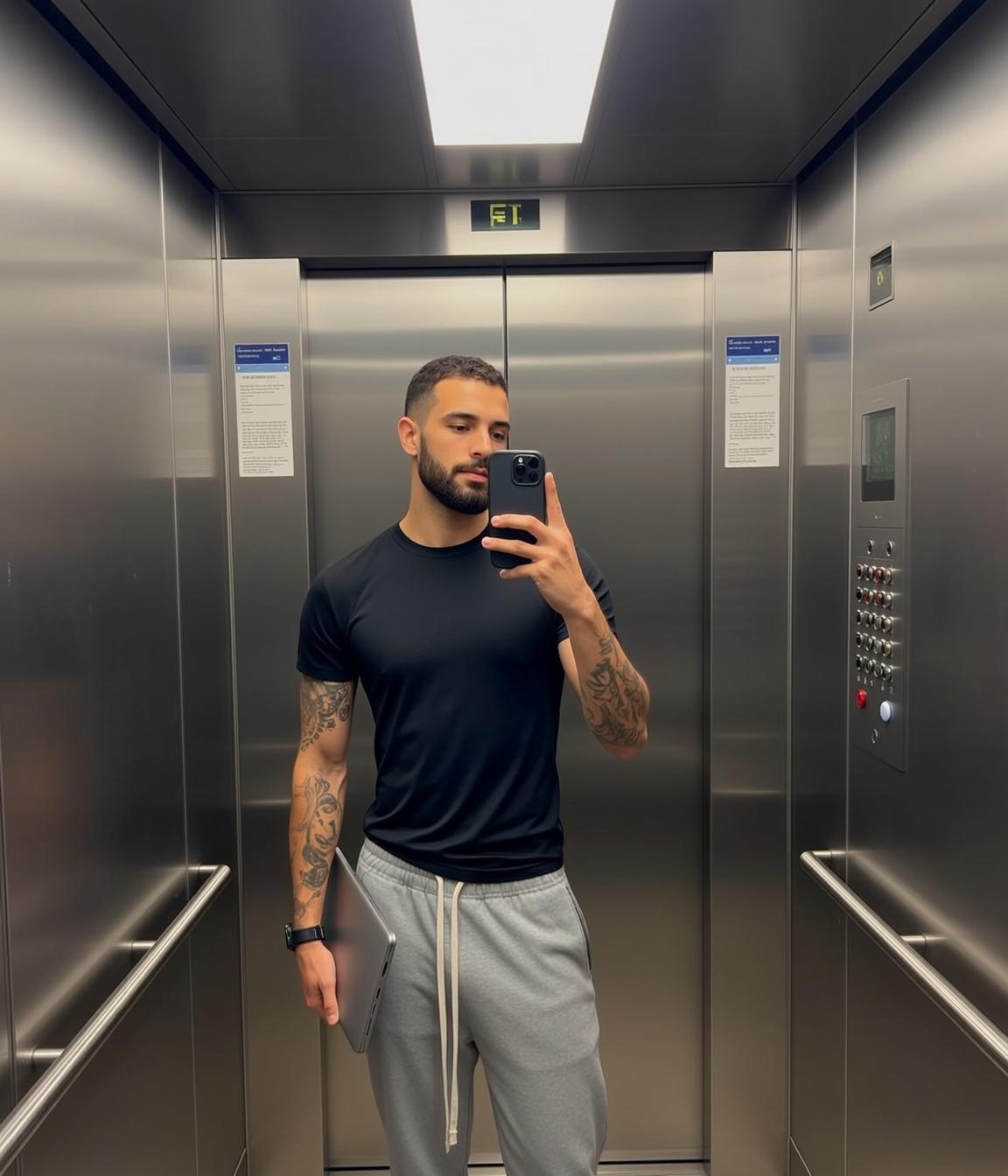 Black T Shirt Sweatpants Tattoo Portrait