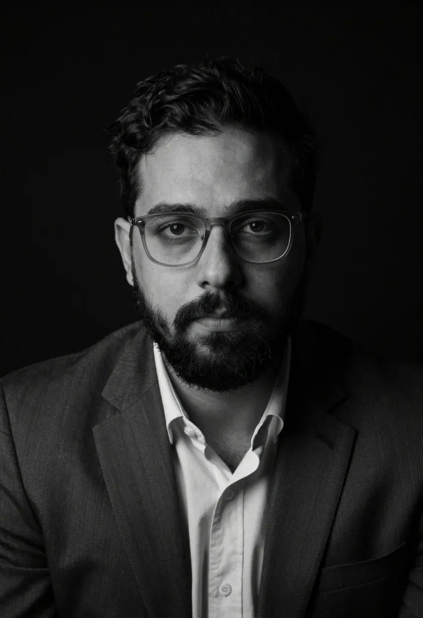 Black And White Studio Portrait Man With Short Dark Hair