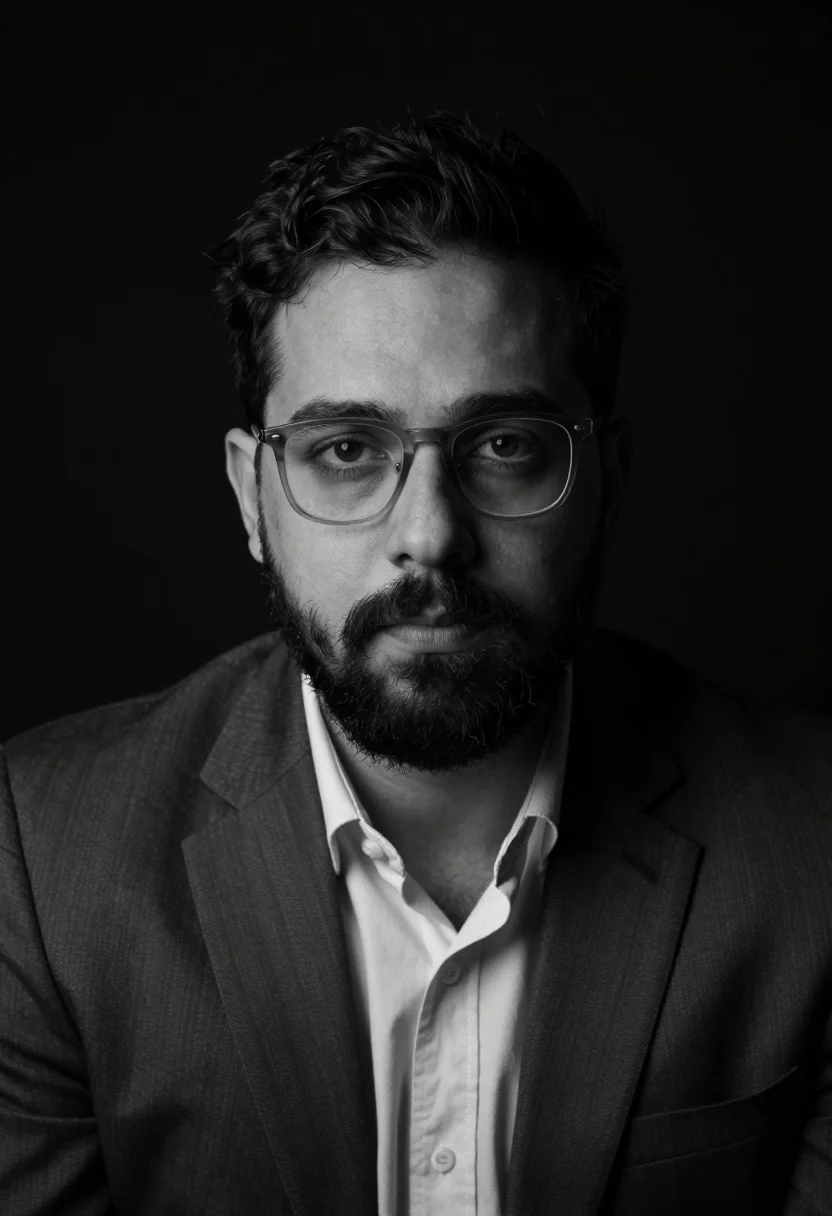 Black And White Studio Portrait Man With Short Dark Hair