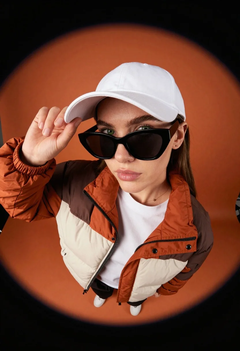 High-angle Portrait Young Woman With Green Eyes Looking The Camera
