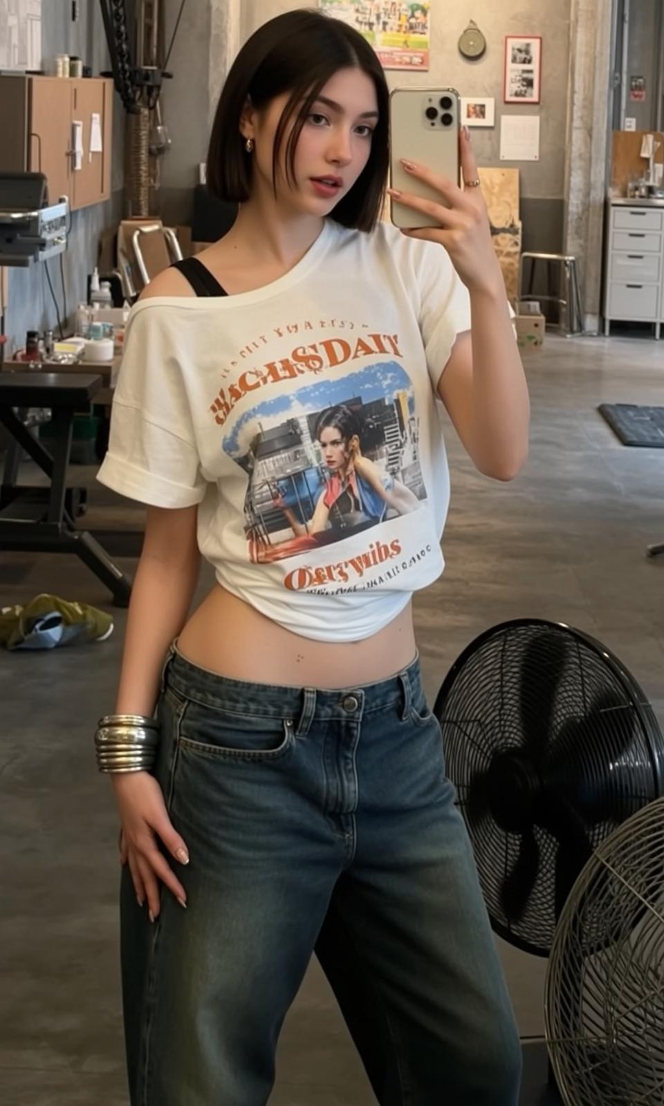 Skater Young Short Dark Bob Fair Off-the-shoulder