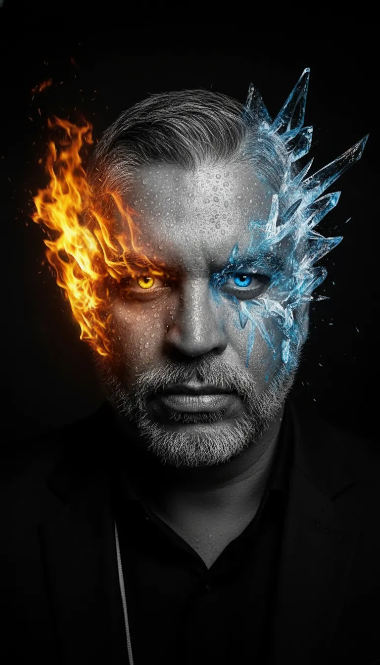 Dramatic Portrait Fire And Ice Theme