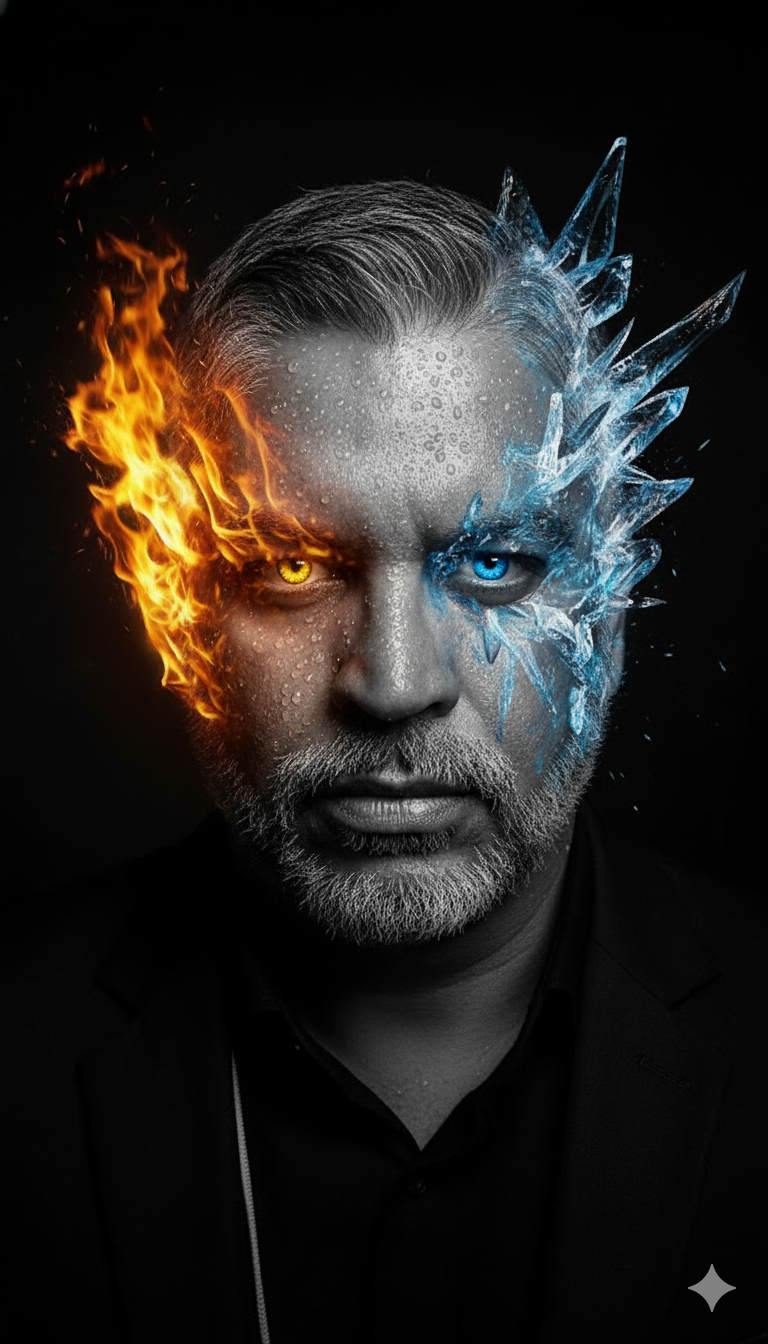 Dramatic Portrait Fire And Ice Theme